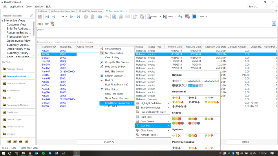 screenshot of Aptean Industrial Manufacturing ERP Traverse Edition